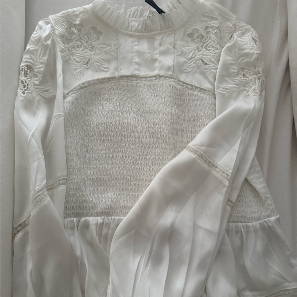 Anthropologie White Embroidered Blouse